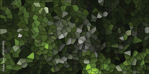 Abstract mosaic pattern of green organic shapes suggesting leafy canopy or nature inspired design