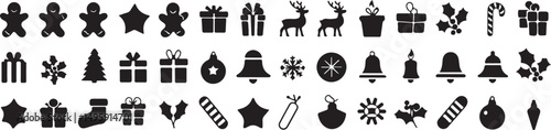 Collection of Black Christmas Icons on White Background