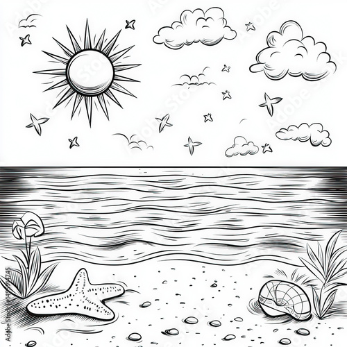 A cartoon sun shining down ...