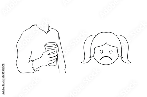 Person holding coffee cup and sad girl face depicting loneliness and disappointment
