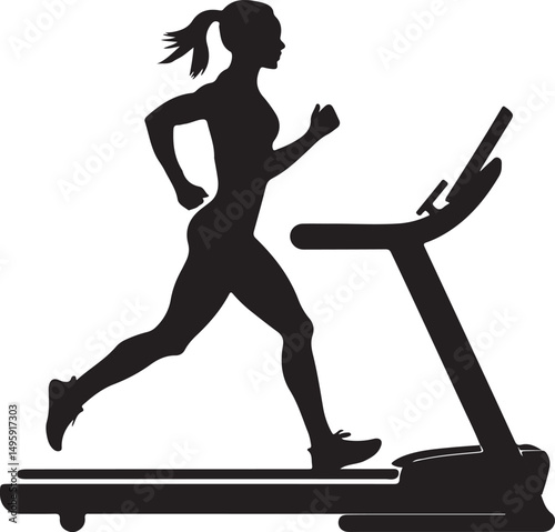 Silhouette of Woman Running on Treadmill Fitness Exercise