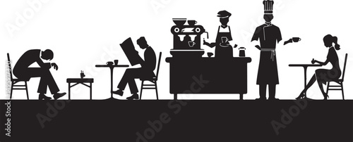 Silhouette of People in a Coffee Shop Scene