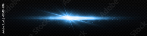 Magical horizontal lens flares, laser beams. Sparkling flare of lines. Glowing explode of star.