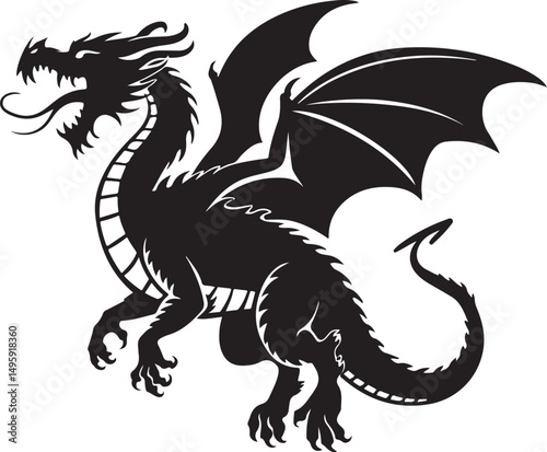 Powerful Black Silhouette of a Two Headed Dragon