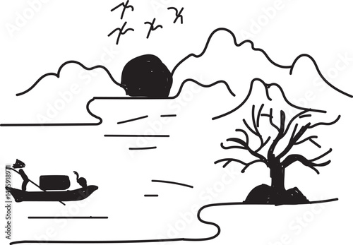 Tree & Mountain Hand drawing