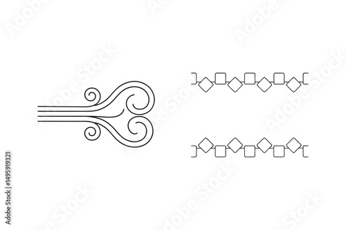 Elegant black and white vector design elements with swirls and geometric border motifs