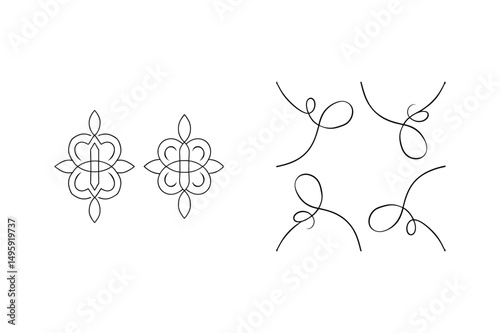 Elegant hand drawn swirls and floral design elements for decorative usage