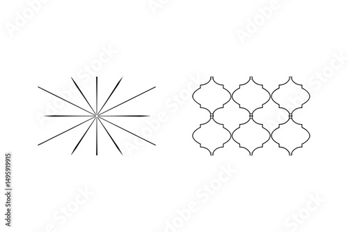 Geometric vector illustration featuring two abstract decorative design elements in black and white