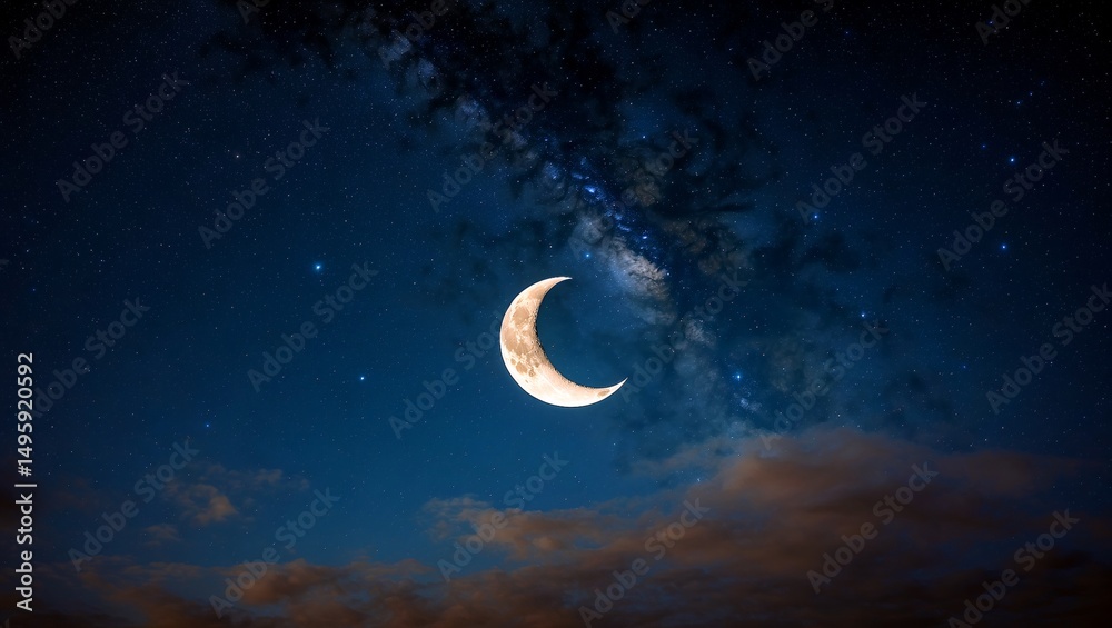 Fototapeta premium A magical night sky with a delicate crescent moon