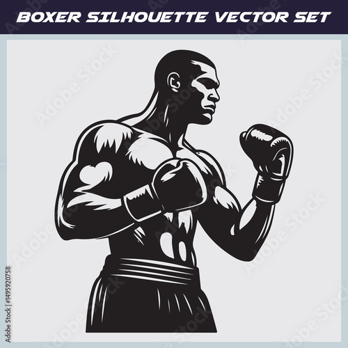 Male Boxer Silhouette Vector – Powerful Fighting Stance Graphic for Combat Designs