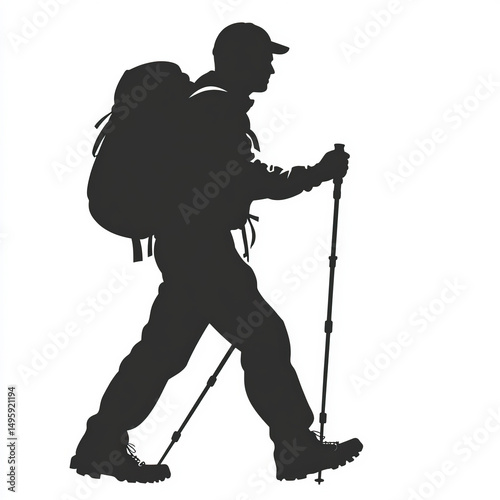 hiker silhouette , black an...