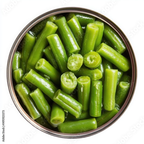 Canned green beans isolated on white background