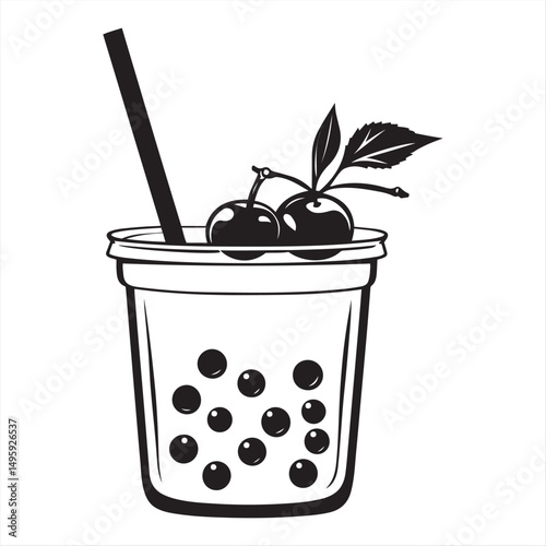 Bubble Tea with Cherries and Straw
