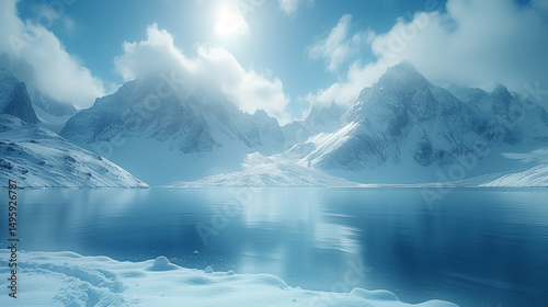 Wallpaper Mural A lake reflecting the snowy mountains under a sunny sky with clouds Torontodigital.ca