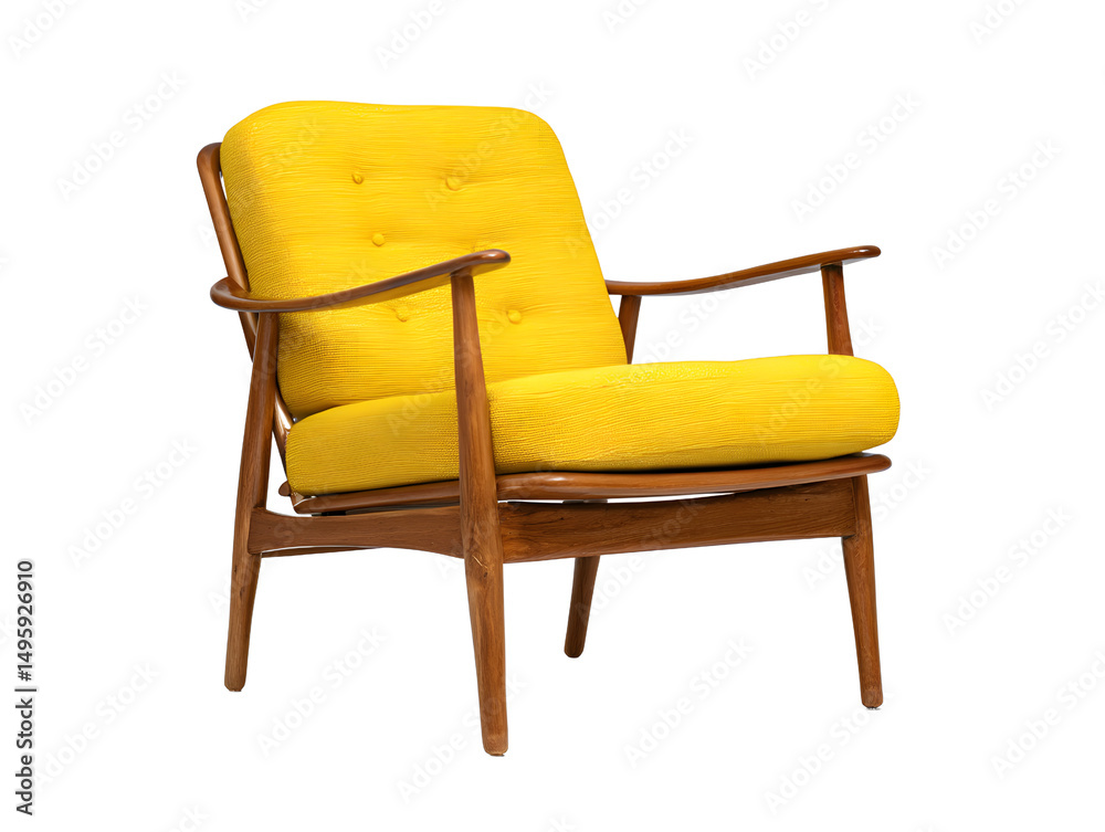 Fototapeta premium Mid-Century Modern Yellow Armchair Vintage Design Upholstered Chair