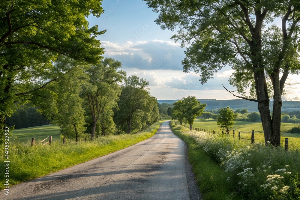 Fototapeta premium Serene Country Road Peaceful Landscape Photography