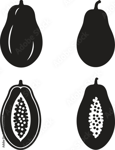 Papaya silhouette vector and Papaya fruit icon vector design templates isolated on white background
