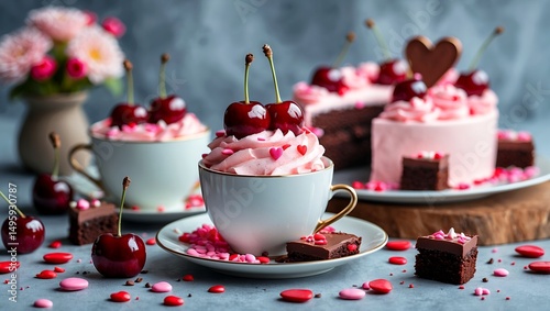 Delicate valentine's day desserts with chocolate and cherry