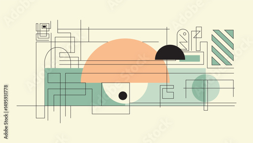 Geometric abstract illustration with modern shapes and soft pastel colors in a minimalist layout designed for calm and visual elegance.