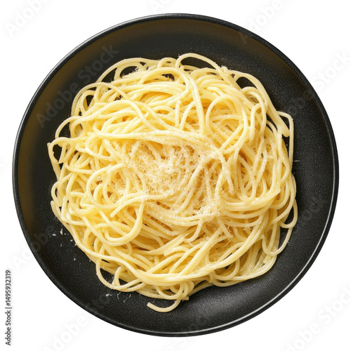 Delicious Plate of Spaghetti with Parmesan Cheese on a Black Background on transparent background