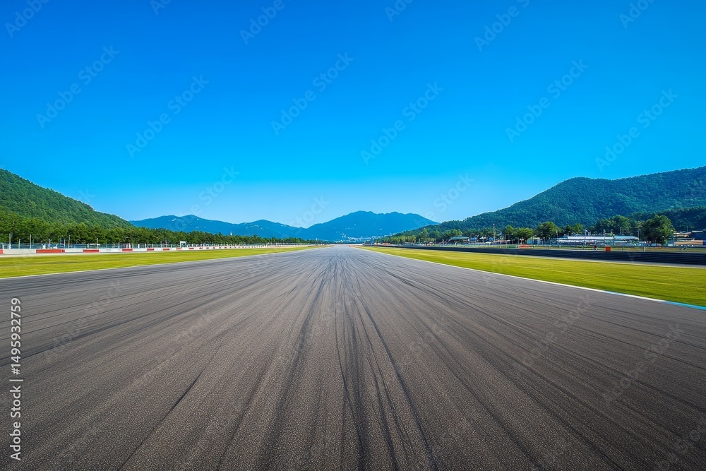 Fototapeta premium A sunrise view of mountains and an empty asphalt road in a natural setting