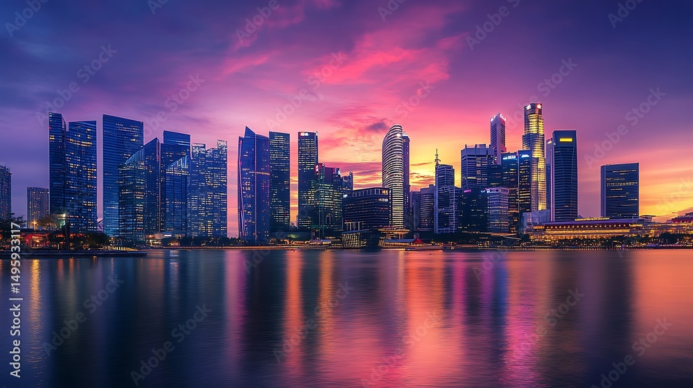 Fototapeta premium Vibrant cityscape of Singapore’s Marina Bay reflecting the beauty of modern architecture with picture