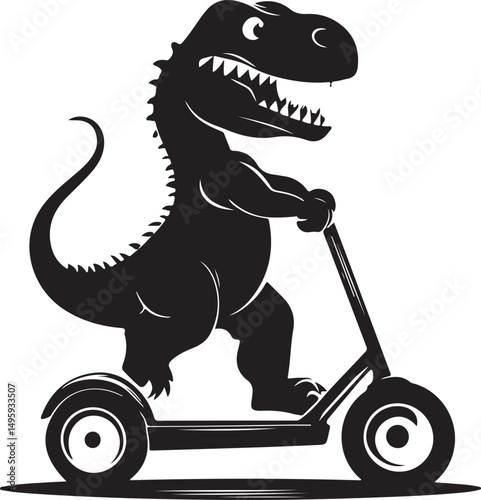 Dinosaur Riding a Scooter Silhouette Vector Illustration on Transparent Background