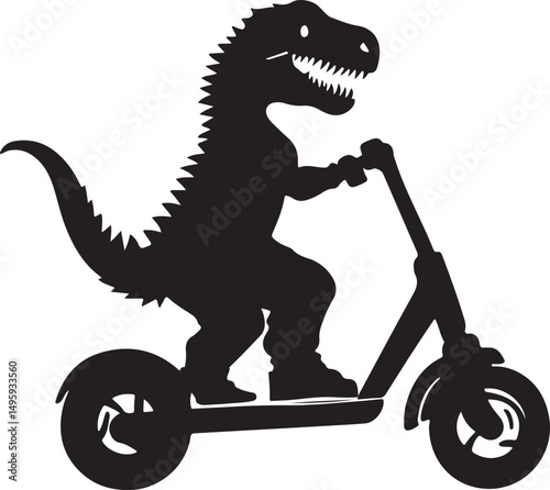 Dinosaur Riding a Scooter Silhouette Vector Illustration on Transparent Background
