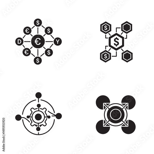 Global financial network currency exchange icons