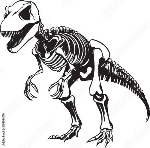 T-Rex Fossil Dinosaur Skeleton Silhouette Vector Illustration on Transparent Background