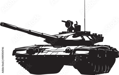 Military Tank Silhouette Vector Illustration on Transparent Background