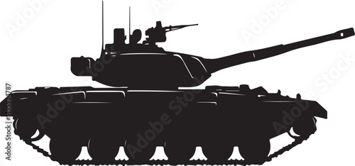 Military Tank Silhouette Vector Illustration on Transparent Background