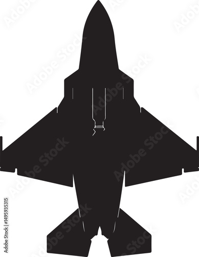 Fighter Jet Military Aircraft Silhouette Vector Illustration on Transparent Background