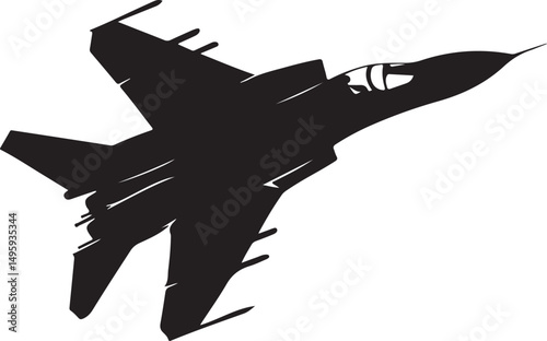 Fighter Jet Military Aircraft Silhouette Vector Illustration on Transparent Background