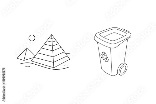 Vector illustration of egyptian pyramids and a recycle bin symbolizing eco tourism