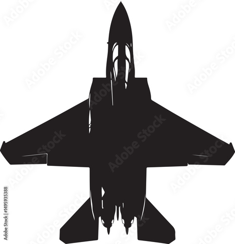 Fighter Jet Military Aircraft Silhouette Vector Illustration on Transparent Background