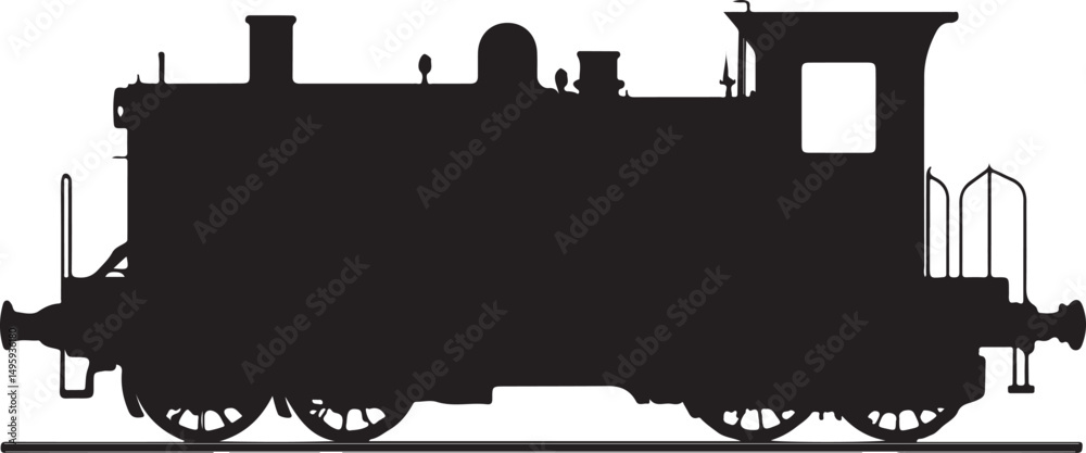 Fototapeta premium Locomotive Train Steam Engine Silhouette Vector Illustration on Transparent Background