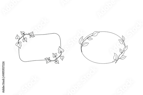 Minimalist black and white botanical frames decorated with delicate ivy and elegant leaves
