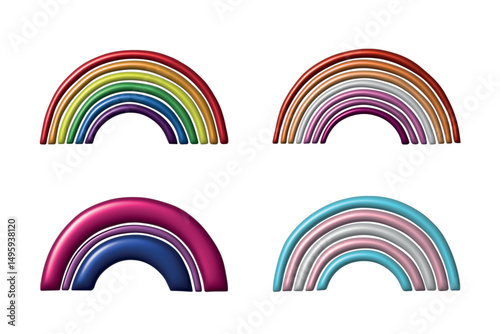 Set of colorful 3d LGBTQ+ pride flag rainbows Gender equality and sexual identity pride flags collection LGBTQIA community pride month