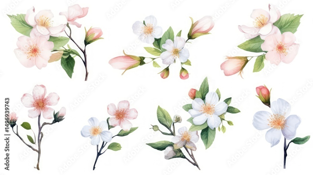 Obraz premium Watercolor Spring Blossom Flower Collection Isolated