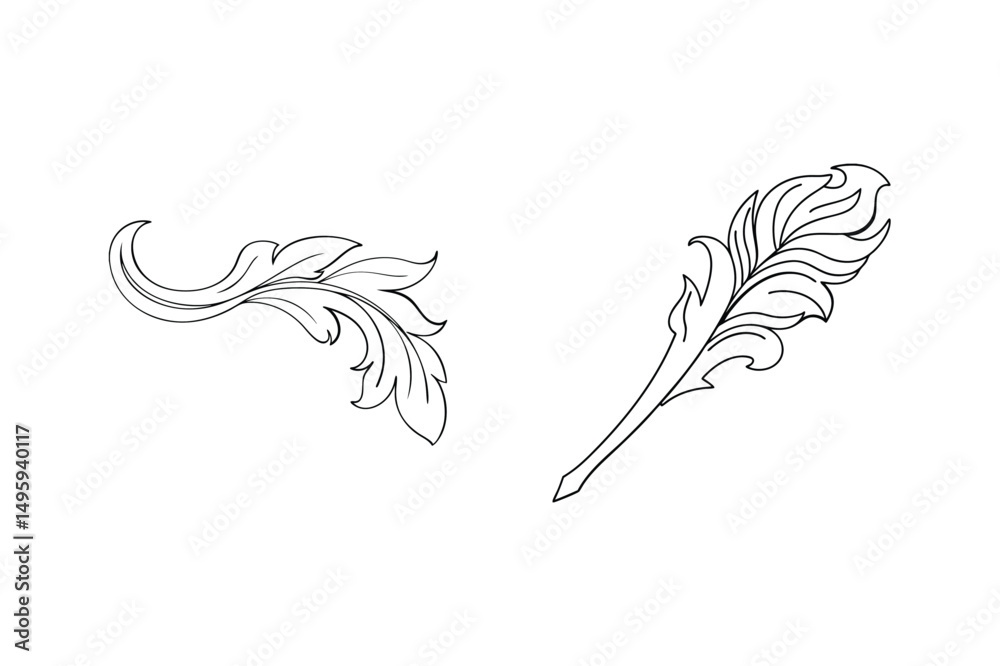 Obraz premium Elegant black and white vector illustrations of ornate flourish floral design elements