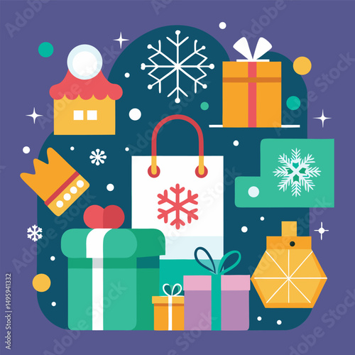 Flat Design Winter Holiday Gift Shopping Collection