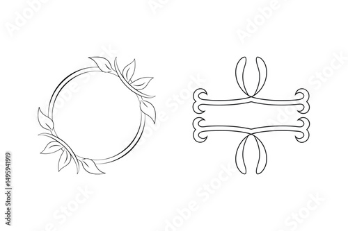 Elegant black and white floral frames and dividers for decorative design elements