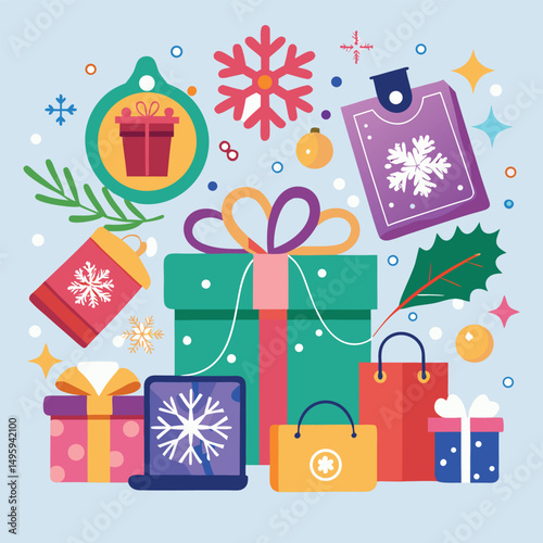Colorful Christmas Gift Collection Flat Design Illustration