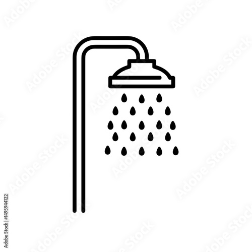 Safety shower icon in minimalist design with simple lines and drops  