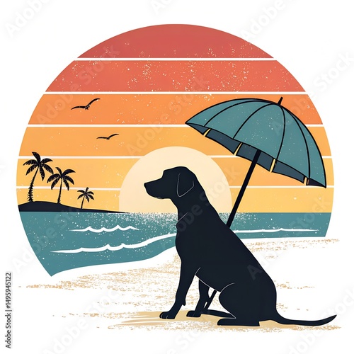 beautiful dog of dachshund, black and tan, buried in the sand at the beach sea on summer vacation holidays, wearing red sunglasses