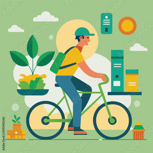 Eco Friendly Delivery Man Riding Bicycle with Packages