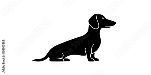 Cartoon dachshund silhouette sitting with floppy ears and bright eye accent
