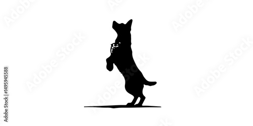 Small dog silhouette standing on hind legs with collar and curved tail
