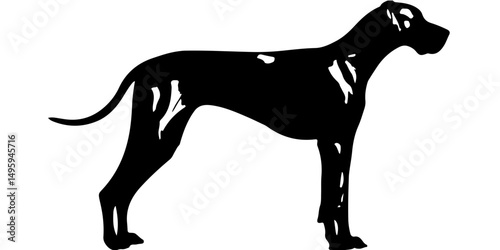 Extended dog silhouette with long tail and sleek profile on white background
